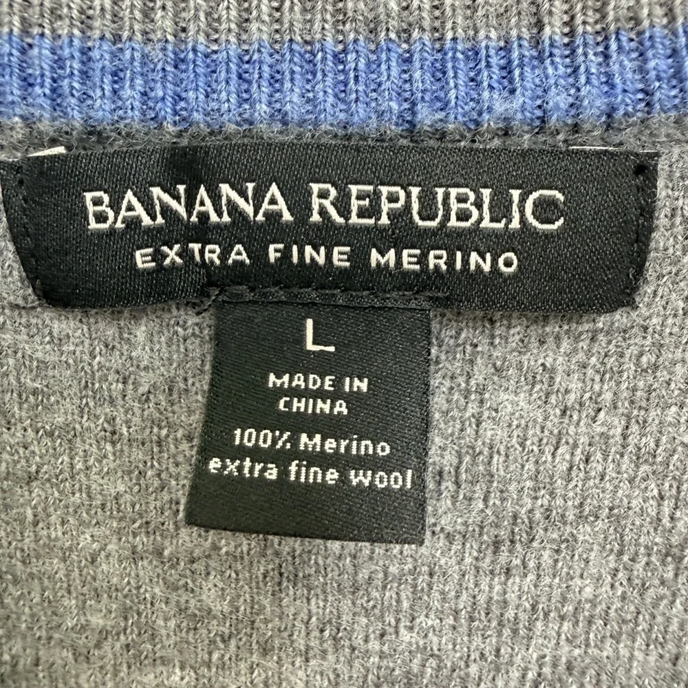 Banana Republic Wool Charcoal and Light Gray Striped Crewneck Sweater